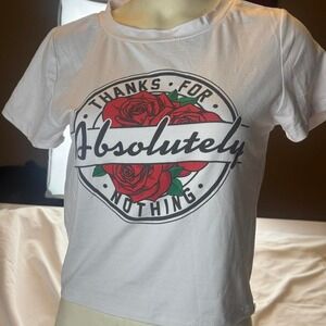 Meet Me Thanks for Absolutely Nothing Graphic Crop Tee White Roses Y2K Baby Tee